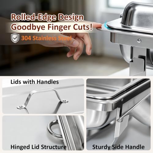 4 Pack 9QT Rectangular Chafing Dishes for Buffet, Full Size Pans, Silver in Silver, alternate view 5