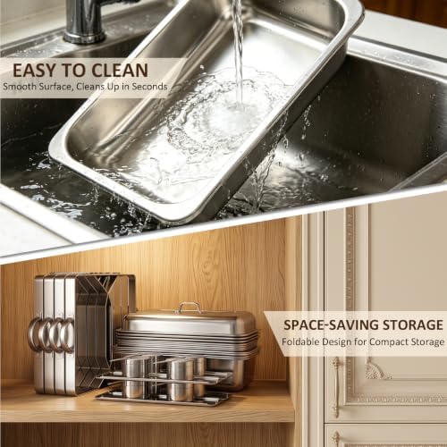 4 Pack 9QT Rectangular Chafing Dishes for Buffet, Full Size Pans, Silver in Silver, alternate view 6
