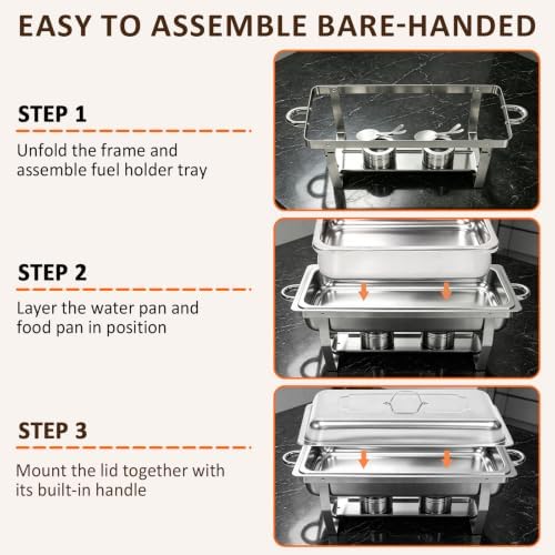 4 Pack 9QT Rectangular Chafing Dishes for Buffet, Full Size Pans, Silver in Silver, alternate view 7