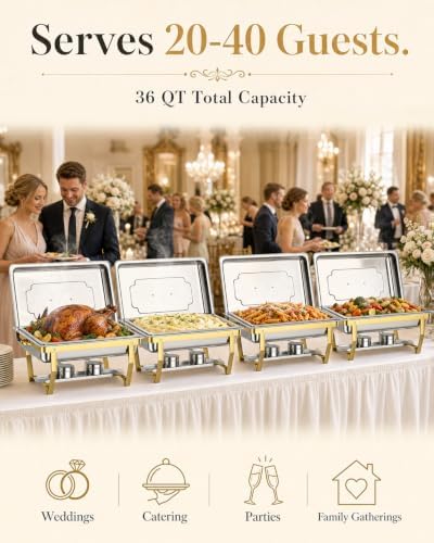 4 Pack 9QT Rectangular Chafing Dishes for Party Buffet Warmers with Lid, alternate view 3