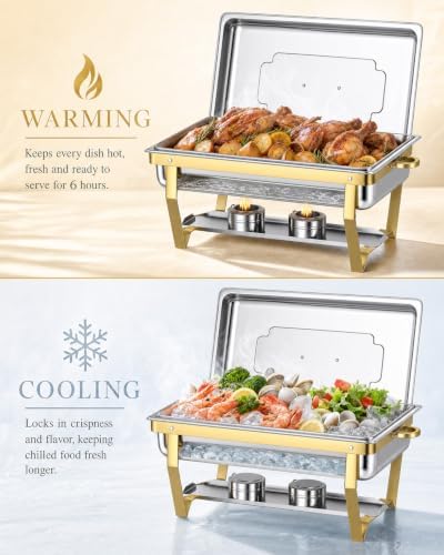 4 Pack 9QT Rectangular Chafing Dishes for Party Buffet Warmers with Lid, alternate view 5
