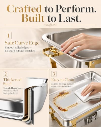 4 Pack 9QT Rectangular Chafing Dishes for Party Buffet Warmers with Lid, alternate view 6
