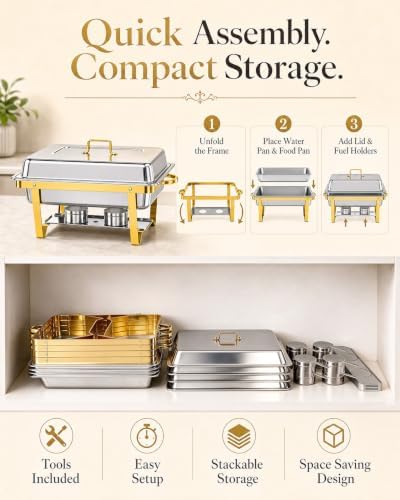 4 Pack 9QT Rectangular Chafing Dishes for Party Buffet Warmers with Lid, alternate view 7
