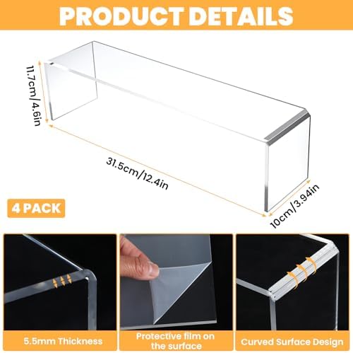 4 Pack Acrylic Risers Display Stands, Acrylic Shelf Riser Display Risers, Spice Rack for Dishes, Spices, Soda, alternate view