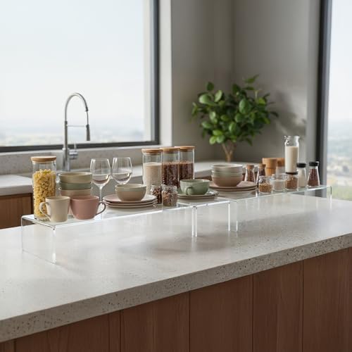4 Pack Acrylic Risers Display Stands, Acrylic Shelf Riser Display Risers, Spice Rack for Dishes, Spices, Soda, alternate view