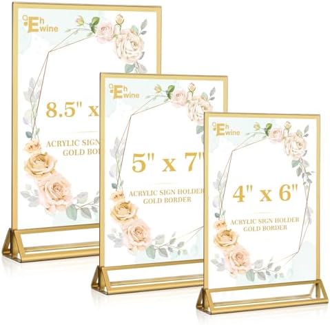 4 Pack Acrylic Sign Holder 8.5 x 11, Double Sided Gold Picture Frame Stand up Table Top Sign Holders, Clear, alternate view 6