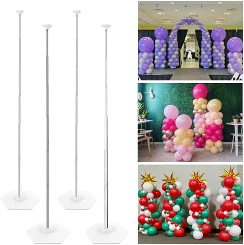 4-Pack Adjustable Metal Balloon Column Stands with Ground Stakes