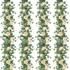 4 Pack Artificial Eucalyptus Flower Garland with Champagne Roses