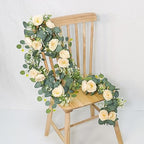 4 Pack Artificial Eucalyptus Flower Garland with Champagne Roses, alternate view 6