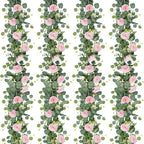 4 Pack Artificial Eucalyptus Flower Garland with Pink Roses