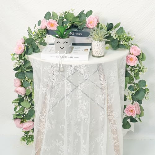 4 Pack Artificial Eucalyptus Flower Garland with Pink Roses, alternate view 2