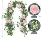 4 Pack Artificial Eucalyptus Flower Garland with Pink Roses, alternate view 3