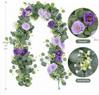 4 Pack Artificial Eucalyptus Flower Garland with Purple Roses, alternate view 3