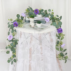 4 Pack Artificial Eucalyptus Flower Garland with Purple Roses, alternate view 6