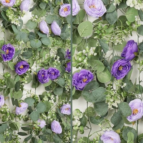 4 Pack Artificial Eucalyptus Flower Garland with Purple Roses, alternate view 7