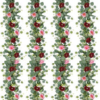4 Pack Artificial Eucalyptus Flower Garland with Red Pink Roses