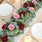 4 Pack Artificial Eucalyptus Flower Garland with Red Pink Roses, alternate view 2