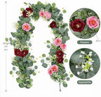 4 Pack Artificial Eucalyptus Flower Garland with Red Pink Roses, alternate view 3
