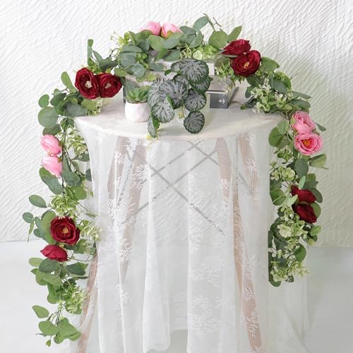 4 Pack Artificial Eucalyptus Flower Garland with Red Pink Roses, alternate view 6