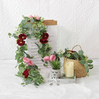 4 Pack Artificial Eucalyptus Flower Garland with Red Pink Roses, alternate view 7