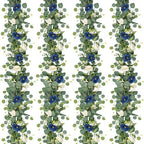 4 Pack Artificial Eucalyptus Flower Garland with White Blue Roses