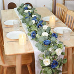 4 Pack Artificial Eucalyptus Flower Garland with White Blue Roses, alternate view 5