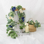 4 Pack Artificial Eucalyptus Flower Garland with White Blue Roses, alternate view 7