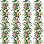 4 Pack Artificial Eucalyptus Flower Garland with White Pink Roses
