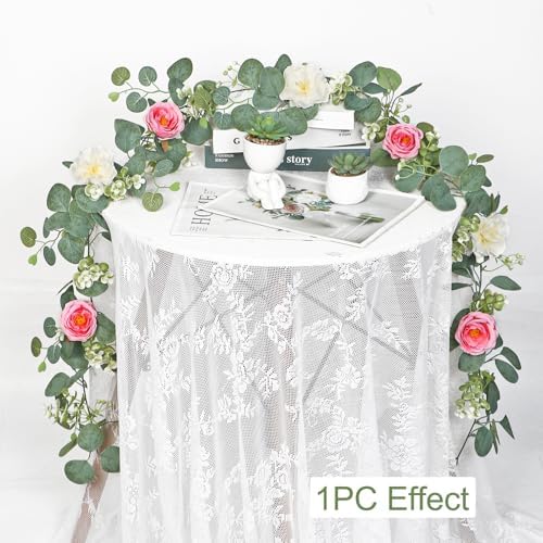 4 Pack Artificial Eucalyptus Flower Garland with White Pink Roses, alternate view 2