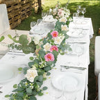 4 Pack Artificial Eucalyptus Flower Garland with White Pink Roses, alternate view 7