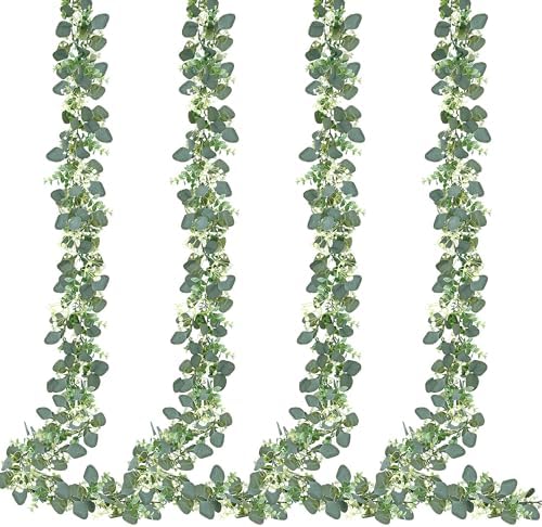 4 Pack Artificial Eucalyptus Garland Eucalyptus Leaves Vines Greenery Garland Faux Silver Dollar Eucalyptus
