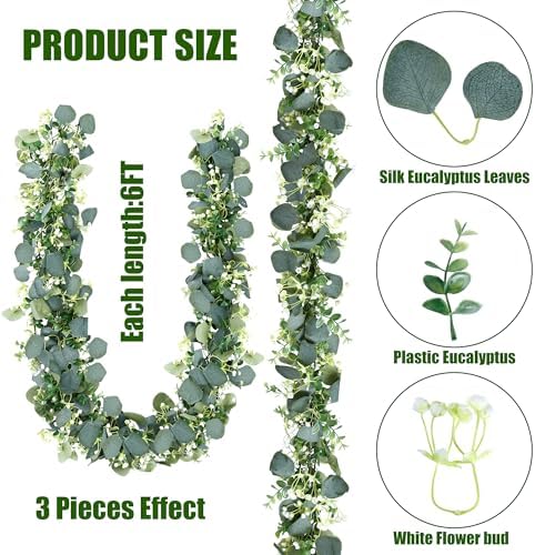 4 Pack Artificial Eucalyptus Garland Eucalyptus Leaves Vines Greenery Garland Faux Silver Dollar Eucalyptus, alternate view 5