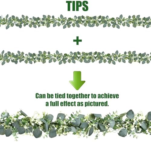 4 Pack Artificial Eucalyptus Garland Eucalyptus Leaves Vines Greenery Garland Faux Silver Dollar Eucalyptus, alternate view 6