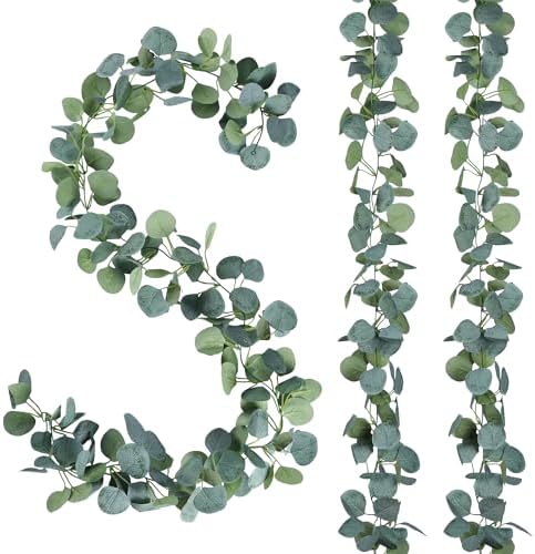 4 Pack Artificial Eucalyptus Garland Greenery Leaves Handmade 3D Silk Vines Silver Dollar Leaves Faux Leaf