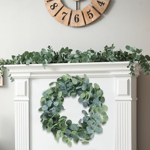 4 Pack Artificial Eucalyptus Garland Greenery Leaves Handmade 3D Silk Vines Silver Dollar Leaves Faux Leaf, alternate view 2
