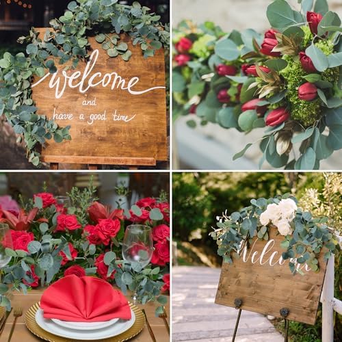 4 Pack Artificial Eucalyptus Garland Greenery Leaves Handmade 3D Silk Vines Silver Dollar Leaves Faux Leaf, alternate view 4