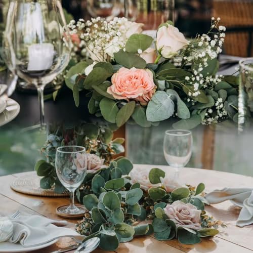 4 Pack Artificial Eucalyptus Garland Greenery Leaves Handmade 3D Silk Vines Silver Dollar Leaves Faux Leaf, alternate view 5