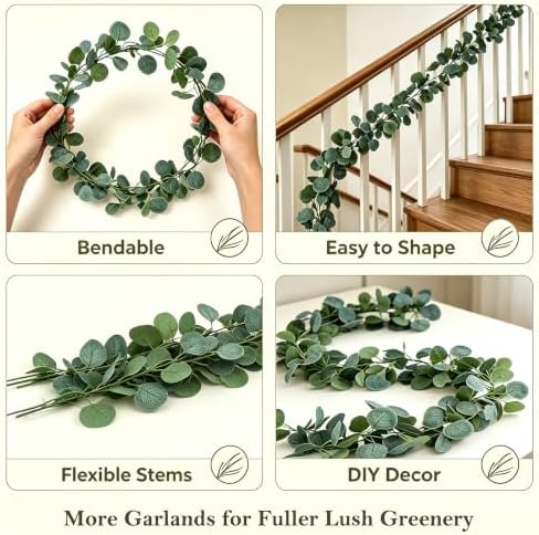 4 Pack Artificial Eucalyptus Garland Hanging Greenery Decor 6.9FT, alternate view 3