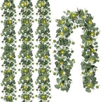 4 Pack Artificial Eucalyptus Garland with Lights, 6FT Artificial Greenery Summer Garlands, Battery Operated Twig