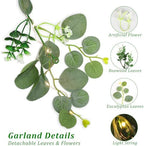 4 Pack Artificial Eucalyptus Garland with Lights, 6FT Artificial Greenery Summer Garlands, Battery Operated Twig, alternate