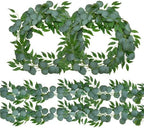 4 Pack Artificial Eucalyptus Garland with Willow Leaves Each 6.5 Feet Fake Greenery Garland Vine for Table
