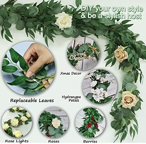 4 Pack Artificial Eucalyptus Garland with Willow Leaves Each 6.5 Feet Fake Greenery Garland Vine for Table, alternate view 5