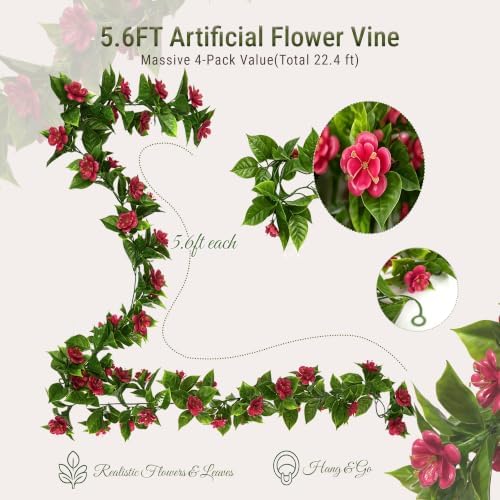 4 Pack Artificial Flower Garland, 5.6 FT Camellia Vine for Wedding Arch, alternate view 3