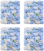 4 Pack Artificial Flower Wall Panels 24" x 16" Blue & White Faux Hydrangea and Rose Artificial Flower Backdrop