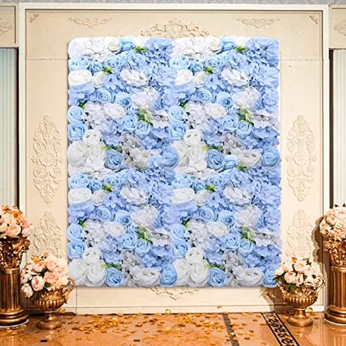 4 Pack Artificial Flower Wall Panels 24" x 16" Blue & White Faux Hydrangea and Rose Artificial Flower Backdrop, alternate