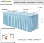 4 Pack Baby Blue Spandex Table Covers 8ft Rectangle Ruffle Skirts for Party in 30x96 Inch| 4 Pack in Baby Blue, alternate