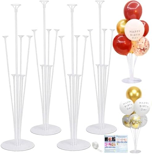 4 Pack Balloon Stand Kit For Table, Balloon Sticks with Bases in Clear