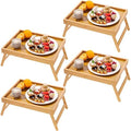 4 Pack Bamboo Bed Tray Table with Folding Legs, Breakfast Trays, Serving Tray for Food and Snack, Laptop Trays