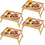 4 Pack Bamboo Bed Tray Table with Folding Legs, Breakfast Trays, Serving Tray for Food and Snack, Laptop Trays