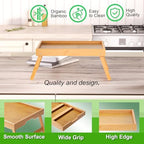 4 Pack Bamboo Bed Tray Table with Folding Legs, Breakfast Trays, Serving Tray for Food and Snack, Laptop Trays, alternate
